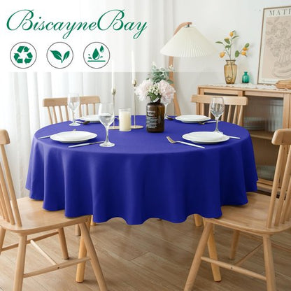Biscaynebay Textured Fabric Round Tablecloths 60" for Round Tables diameters from 28" to 48", Royal Blue Water Resistant Folding Table Covers Washable for Dining, Kitchen, Wedding, Parties etc