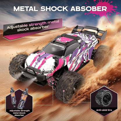 YESHIN 1:18 Waterproof Pink RC Car Toys 4X4 All Terrain Hobby Remote Control Truck with 2 Rechargeable Batteries Toy Vehicle Gift for Adults