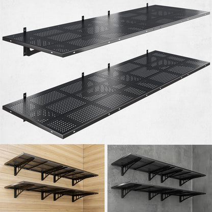 YIFRO 4-Pack 2x3ft Heavy Duty Garage Wall Shelving, 1000 lbs Load Capacity, Garage Shelving Wall Mounted, Garage Storage Rack with Hooks, Black