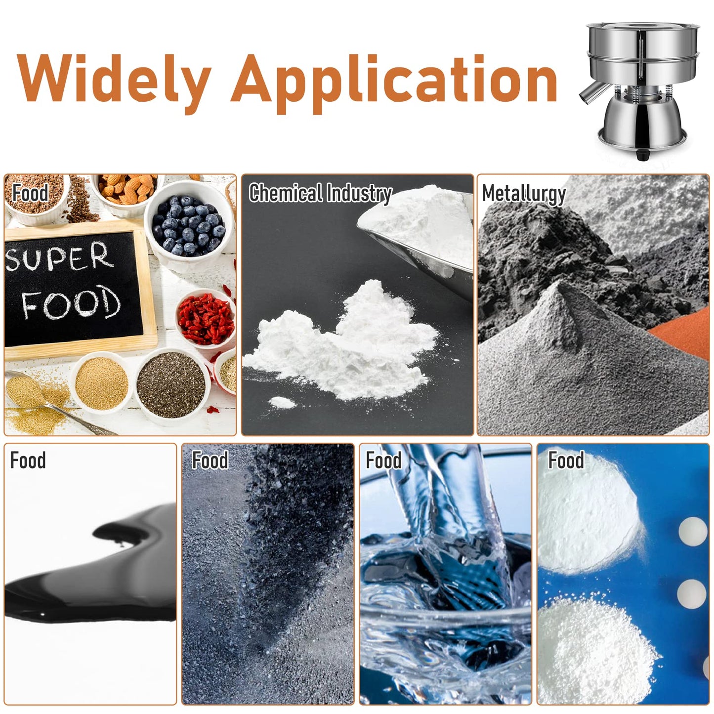 Automatic Sieve Shaker Machine, 110V Stainless Steel Vibrating Sifter with 10 & 60 Mesh Screens for Flour & Powders