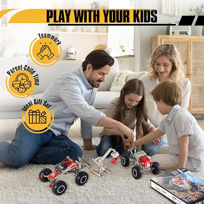 6-in-1 STEM Kit - Engineering Metal Truck Airplane and Sports Car Excavator Toy for Boys 8-12 - STEM Building Toys for Kids 5-7 6-8 8-10 Educational Toys for Kids Boys Model Kit