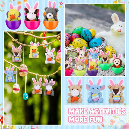 Lunmon 36 Pcs Prefilled Easter Eggs Filled with Mini Plush Animal Toys for Kids Baster Stuffer Filler Stuffed Animals with Carrot for Easter Egg Hunt Filler Party Favors Classroom Prize Supplies
