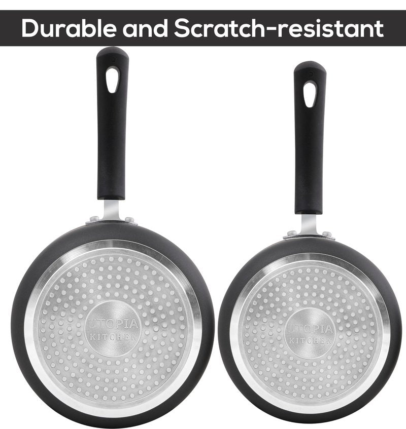 Utopia Kitchen Nonstick Stock Pot Saucepan Set with Lids, 2 Quart and 3 Quarts Multipurpose Stock Pots Set for Home, Kitchen or Restaurant, Grey & Black