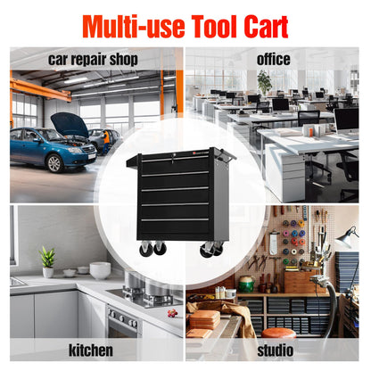 TANKSTORM 5-Drawer Rolling Tool Chest with Wheels, Heavy Duty Lockable Metal Tool Cabinet, Rolling Tool Box Organizer for Garage, Workshop, Repair Shop, Black