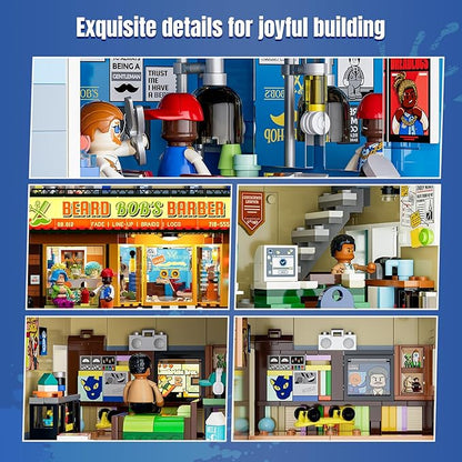Barbershop Lighting Building Bricks Set - Street Fusion City Town Modular Playset Collection Display kit with Minifigures 2557 Pcs for Adults &amp Teens &amp Life Enthusiasts
