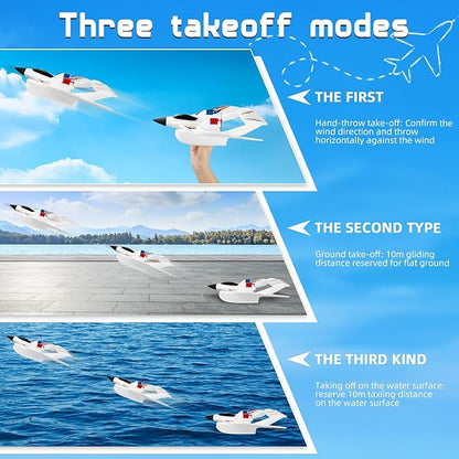 RC Plane for Water Land &amp Air Remote Control Plane Sea Airplane R C 2 Channel RC Airplane Amphibious Tri-Phibian Aircraft with 2 Batteries 2.4GHz RTF A irplane Glider for Adult Beginner
