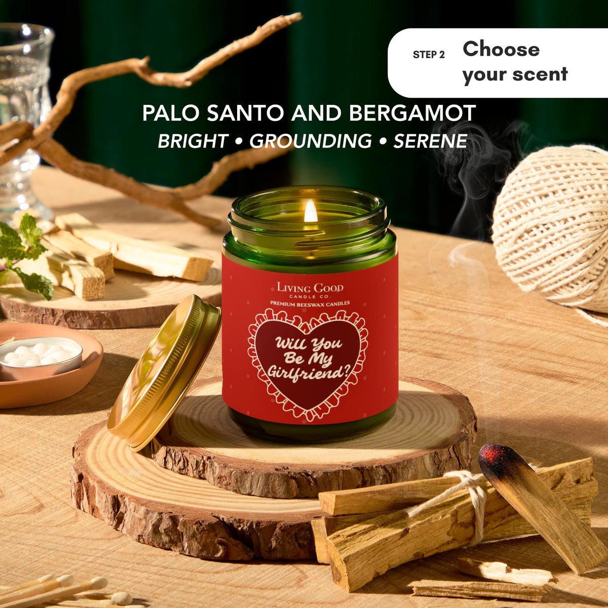 Personalized Message Pure Beeswax Candle for Her & Him - 3 Scent Choices: Palo Santo - Coastal Breeze - Tranquility - Non-Toxic & Pet Friendly - Gift for Wife Girlfriend Mom Dad - 5.5 OZ