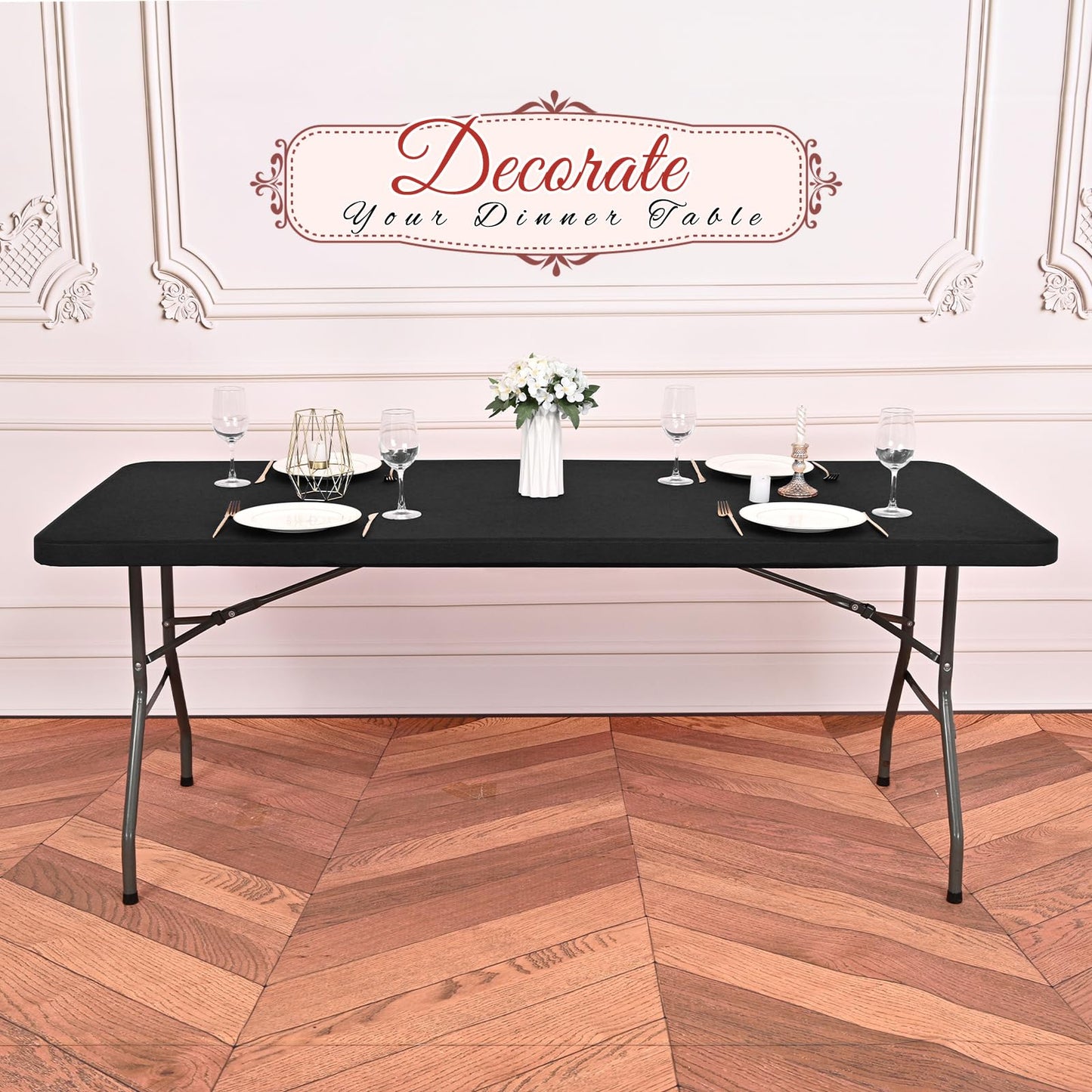 10 Pack Stretch Fabric Table Top Cap Cover, fits 6Ft Tables, Spandex Table Covers Washable Elastic Universal Rectangle Tablecloth Protector for Indoor Outdoor Party Picnic Wedding, Black,30" W x 72" L