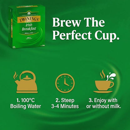 Twinings Irish Breakfast Teabags - Classic Flavor, 100 Count Pack for Energizing Mornings