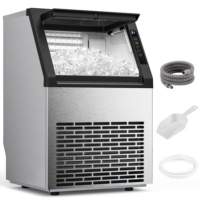 Commercial Ice Maker Machine, 80Lbs/24H Under Counter Ice Maker, Freestanding with Ice Thickness Control & Stainless Steel, 36 Cubes in 15 Mins, 28Lbs Storage Capacity, for Home, Bar, Cafe, Offices