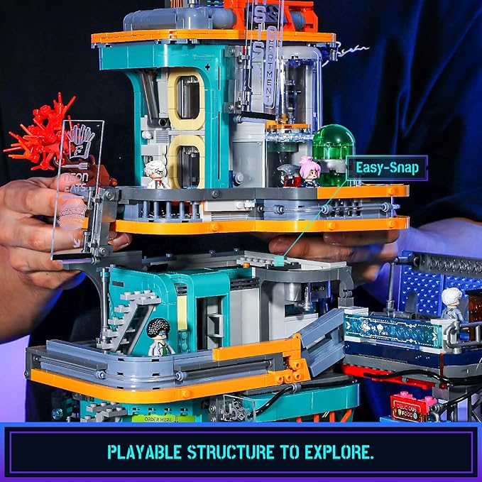 FUNWHOLE Cyberpunk Mansion Lighting Building-Bricks Set - 2524 Pcs Future City Modular Buildings Set Display Idea for Adults and Sci-fi Lovers