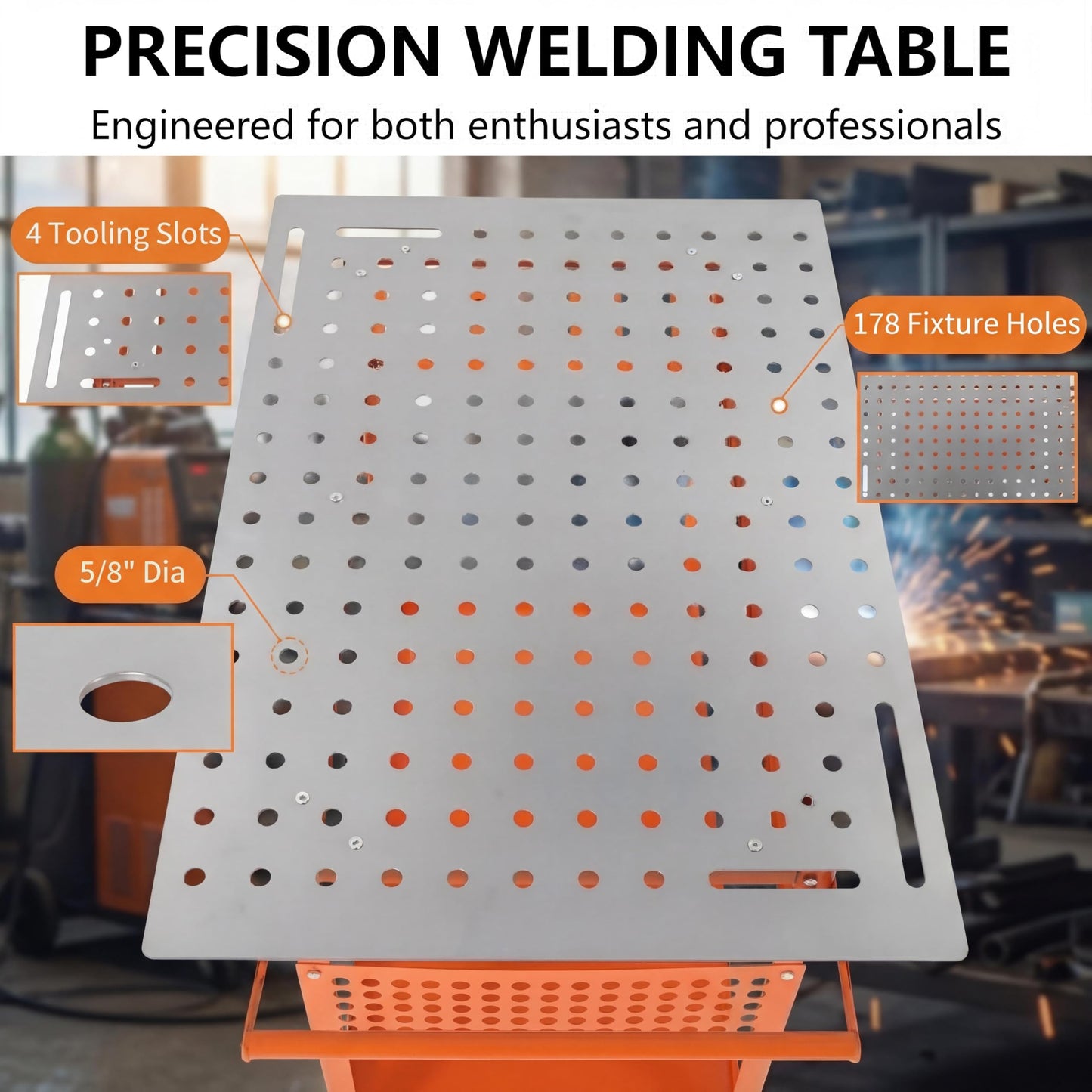 Welding Table, 36" x 24" Portable Welding Workbench, 800LBS Movable Garage Work Bench with 4 Wheels (2 with Brake) & 4 Leveling Feet, Double-Layer Storage Side Pegboard and Hooks