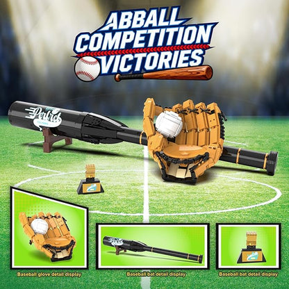 Sosuy Baseball Building Blocks Sets for Boys 968 Pcs with Bat Glove Ball Trophy and Display Stand Educational STEM Toys for Boy Kids Men Teen for Sports Fan Model for Play Display