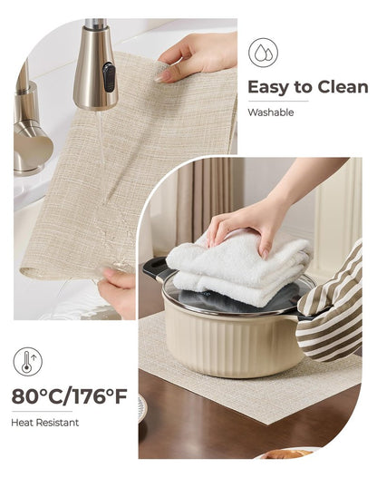 Leetaltree Beige Placemats Set of 8 - Heat Resistant Non-Slip Place mats for Dining Table, Washable Durable PVC Vinyl Woven Table Mats（Beige, 8）