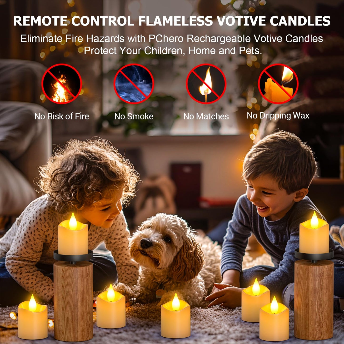 PChero Rechargeable Flameless Tea Lights Candles with Remote Timer, 12 PCS Flickering Electric Fake LED Votive Candles with 2 USB Charging Cables for Wedding Christmas Fall Home Decor