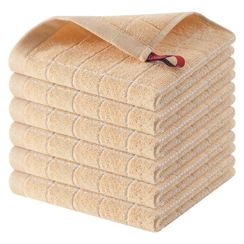 Homaxy 100% Cotton Terry Kitchen Dish Cloths, Ultra Soft and Absorbent Dish Towels for Kitchen, Suitable for Drying and Washing Dishes, 6 Pack, 12 x 12 Inches, Apricot