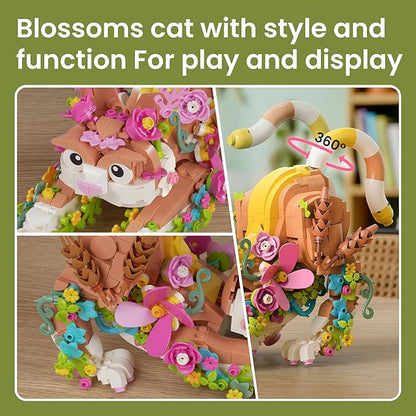 JOJO&ampPeach Cat and Flower Building Toy Set for Girls Animals Plant Model Ideas Birthday Gift for Women Adults Teens Girlfriend Mom Wife Age 8 9 10 11 12+ (1038 Pieces)