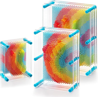 Hacaroa 3 Pack 3D Pin Art Toy Rainbow Plastic Pin Art Board Sensory Toys Pin Impression Sculpture Needle Toy for Autistic Children Kids Adults 3 Sizes