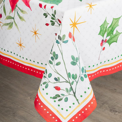 Maison d' Hermine Table Cloth Square Table 100% Cotton 60 x 60 Inches Fall Tablecloth Reusable Everyday Use for Thanksgiving Christmas Decorations Dining Farmhouse Party (Poinsettia Christmas)