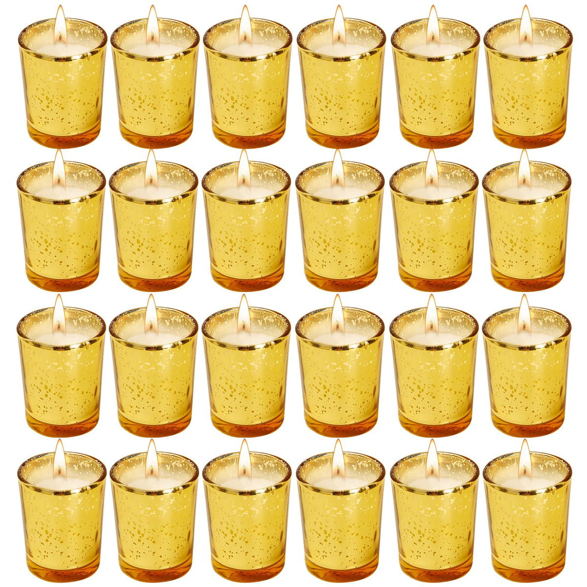 Soft Breeze 24 PCS Speckled Mercury Golden Glass Candle, Unscented Glass Votive Candle, Birthday&Wedding Decorations for Table Home，Anniversary Party Candles,Golden