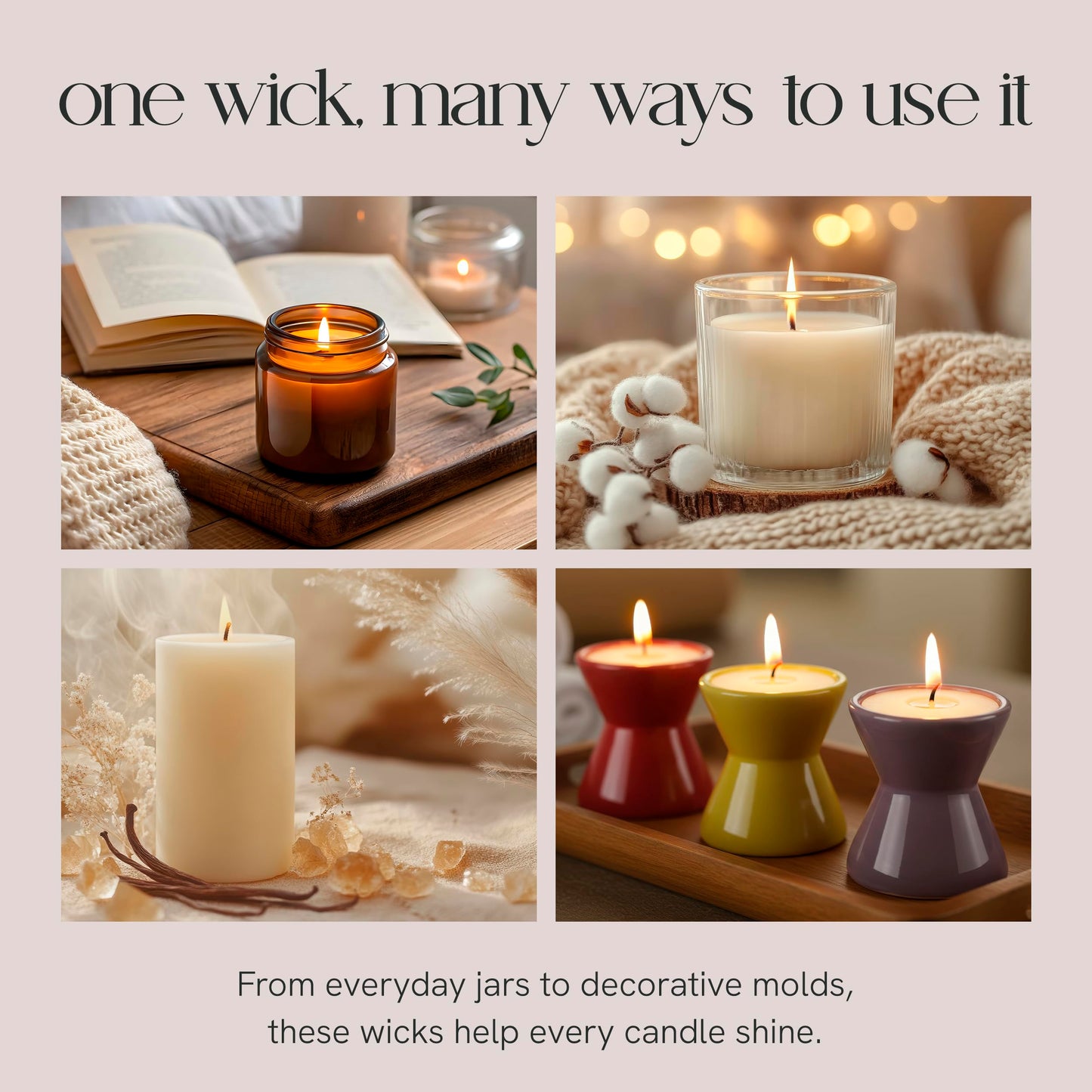 EAP Innovations Cotton Core Candle Making Wicks 6", Ideal for Votives, Pillars, and Containers, All-Fiber Wicks for Candle Making, Steady and Clean Burn, Size 51-36-18C, Pack of 100