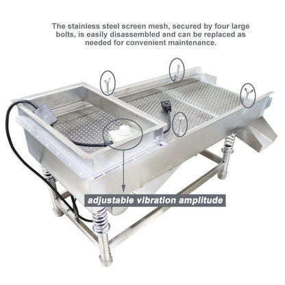 TECHTONGDA Straight Vibrating Sieve Screen Shaker Electric Linear Sifter Machine Stainless Steel One Layer One Motor 11.8 * 29.5inch Screen Size with 3 * 20mm Long Strip Hole Mesh 110V