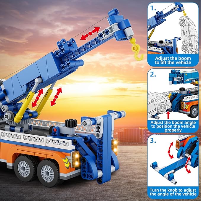 Tow Truck Building Kit 781 PCS Crane Semi and Trailer Car Transporter Construction Vehicles Building Blocks Set Rescue Cars Compatible with Lego Truck Gift for Boys Age 6-12 8-14 &amp Girls