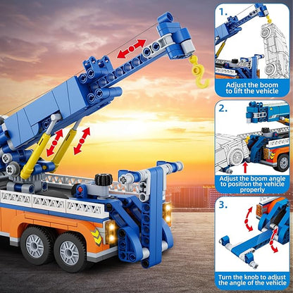 Tow Truck Building Kit 781 PCS Crane Semi and Trailer Car Transporter Construction Vehicles Building Blocks Set Rescue Cars Compatible with Lego Truck Gift for Boys Age 6-12 8-14 &amp Girls