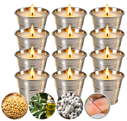 Citronella Candles Outdoor,Novel Steel Design 12-Pack,Use Natural Soy Wax & Citronella,15-Hour 2 oz Bucket Candles for Garden Camping Patio Backyard Balcony Family Party