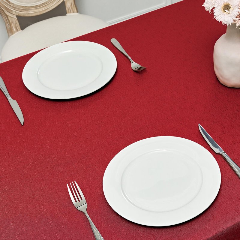 Veblandy Rectangle Tablecloth Waterproof 60x104 inch Linen Textured Table Cloth Stain and Wrinkle Resistant Washable, Decorative Fabric Table Cover for Dining, Party and Camping, Red