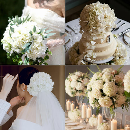 Kimura's Cabin 6pcs Fake White Flowers Artificial Silk Hydrangea Flowers Bouquets Faux Hydrangea Stems for Home Table Centerpieces Wedding Party Decoration (White)