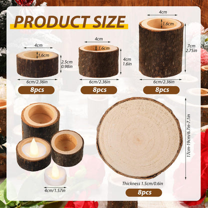 Mumufy 32 Pack Wooden Tealight Candle Holder with Wood Slices for Centerpieces Natural Rustic Candlestick Party Supplies for Table Dining Birthday Home Decor(Only Applicable to LED Candles)