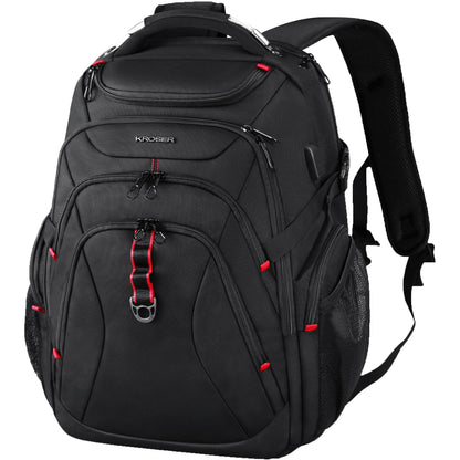 KROSER Travel Laptop Backpack 17.3 Inch XL Computer Backpack with Hard Shell Saferoom RFID Pockets Water-Repellent Business College Daypack Stylish Bag for Men/Women-Black