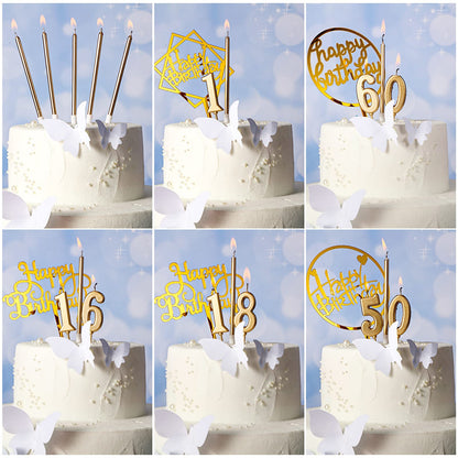 Shihanee 84 Pcs Birthday Cake Toppers Decorations Long Thin Metallic Birthday Candles Bulk Number Candles 0-9 DIY Cake Decor for Wedding Anniversary Party(Champagne)