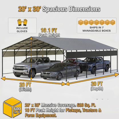 Devoko 20x30 FT Metal Carport, Heavy Duty Car Canopy with Galvanized Steel Roof, Reinforced Base Frame, All-Weather Garage, Outdoor Shelter for Cars, Trucks, Boats, Tractors & RV (Black)