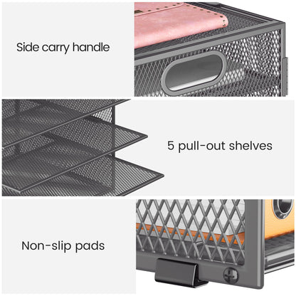 Lavatino 8-Tier Office Desk File Organizer, Letter Tray Paper Organizer with Handle, Including 5 Adjustable Slide Trays for Organizing Desktop Workspace Accessories and Supplies (Grey Metal Mesh)