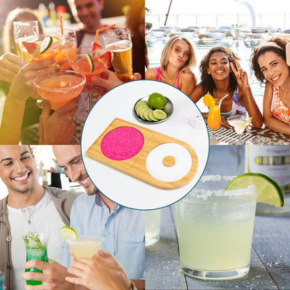 Mugvell Margarita Salt Rimmer Set, Sugar and Salt Rimmer for Cocktails, Bartender Tool with Wood Bamboo Glass Rimmer for up to 5.1" Rims, Essential Margarita Set for Party Bar Celebration