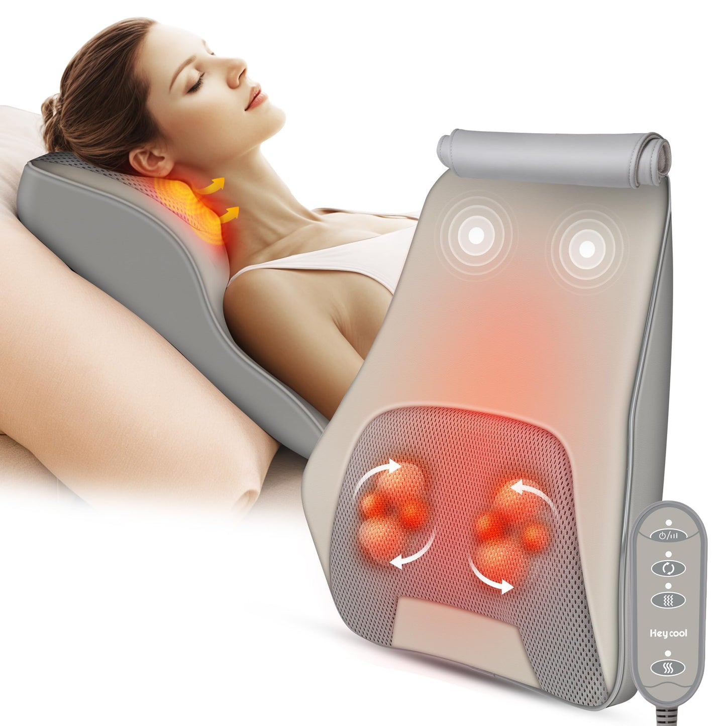 Heycool Back Massager for Pain Relief Deep Tissue, Shiatsu Back and Neck Massager with Soothing Heat, Vibration Kneading Massage Pillow for Neck Shoulder, Gifts for Women Mom
