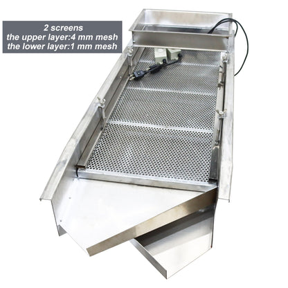 TECHTONGDA Straight Vibrating Sieve Screen Shaker Electric Linear Sifter Machine Stainless Steel Two Layers Two Motors 4mm 1mm Screen Size 15.7×37.4inch 110V