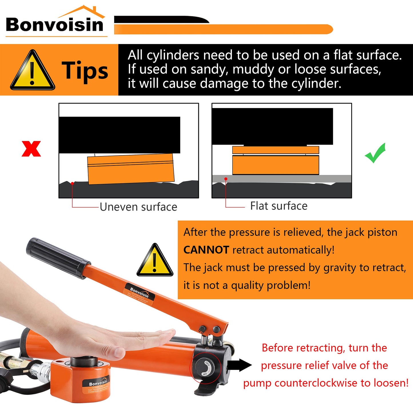 Bonvoisin Hydraulic Ram Jack 50T Low Profile Porta Power Cylinder Multi-Section 2.56" Stroke Lifting Cylinder for Machinery Shipbuilding Bridge Construction