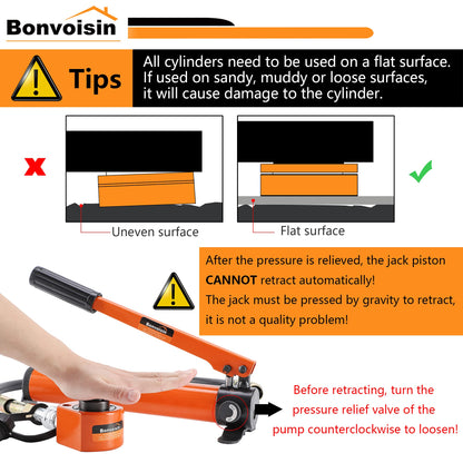 Bonvoisin Hydraulic Ram Jack 50T Low Profile Porta Power Cylinder Multi-Section 2.56" Stroke Lifting Cylinder for Machinery Shipbuilding Bridge Construction