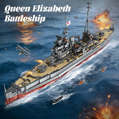 WW2 Military Queen Elizabeth Battleship Building Set Large-Sized Warship A Gift Compatible with Lego et for Adult Collection(2277 Pcs)