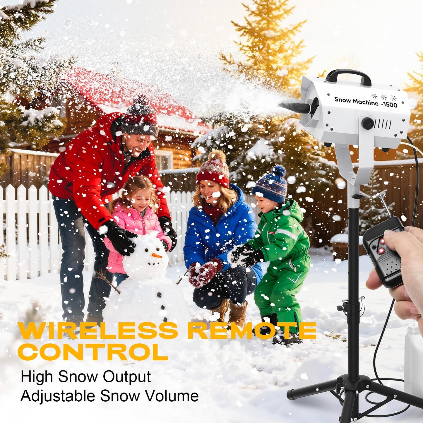 UPGREY 1500W Snow Machine for Outdoors and Indoors w/Tripod, Fake Snow Maker for Party with LED, Remote Controller and Fluid Tank