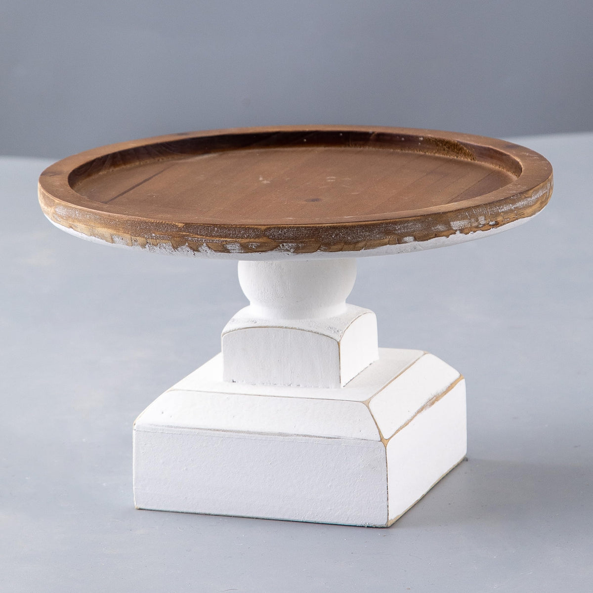 SOFE Round Wood Cake Stand Rustic - 9 Inch White Cake Pedestal Stand - Cake Plate Stand Display Riser for Dessert Table - Candle Holder Tray for Birthday, Parties, Wedding