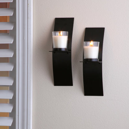 Hosley Set of 2 Modern Art Large Brown Wall Sconces with Clear Glass Tea Light Candle Holders 9 Inches Classic Design Hand Made by Artisans Great Wedding Gift LED Holder O4