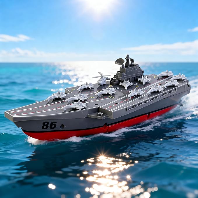 Remote Controlled Warship Battleship Aircraft Carrier 10km/h 4WD 2.4G RC Boat On Water Lakes Pools Exhibits Models for 14Y+ Beginners