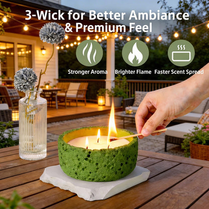 Viyffo 20oz Large Scented Candle – Woodland Breeze, 3 Wick Non Toxic Soy Candles for Women and Men, Elegant Matte Green Ceramic Jar, Luxury Home Fragrance, Elegant Outdoor Décor & Spring Gift