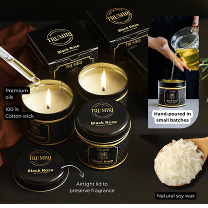 Black Rose Candle Strong Scented Soy Candel Clean Non Toxic Velas Aromáticas Gift for Women 5Oz Decorative Tin Jars with Lids Pack of 3