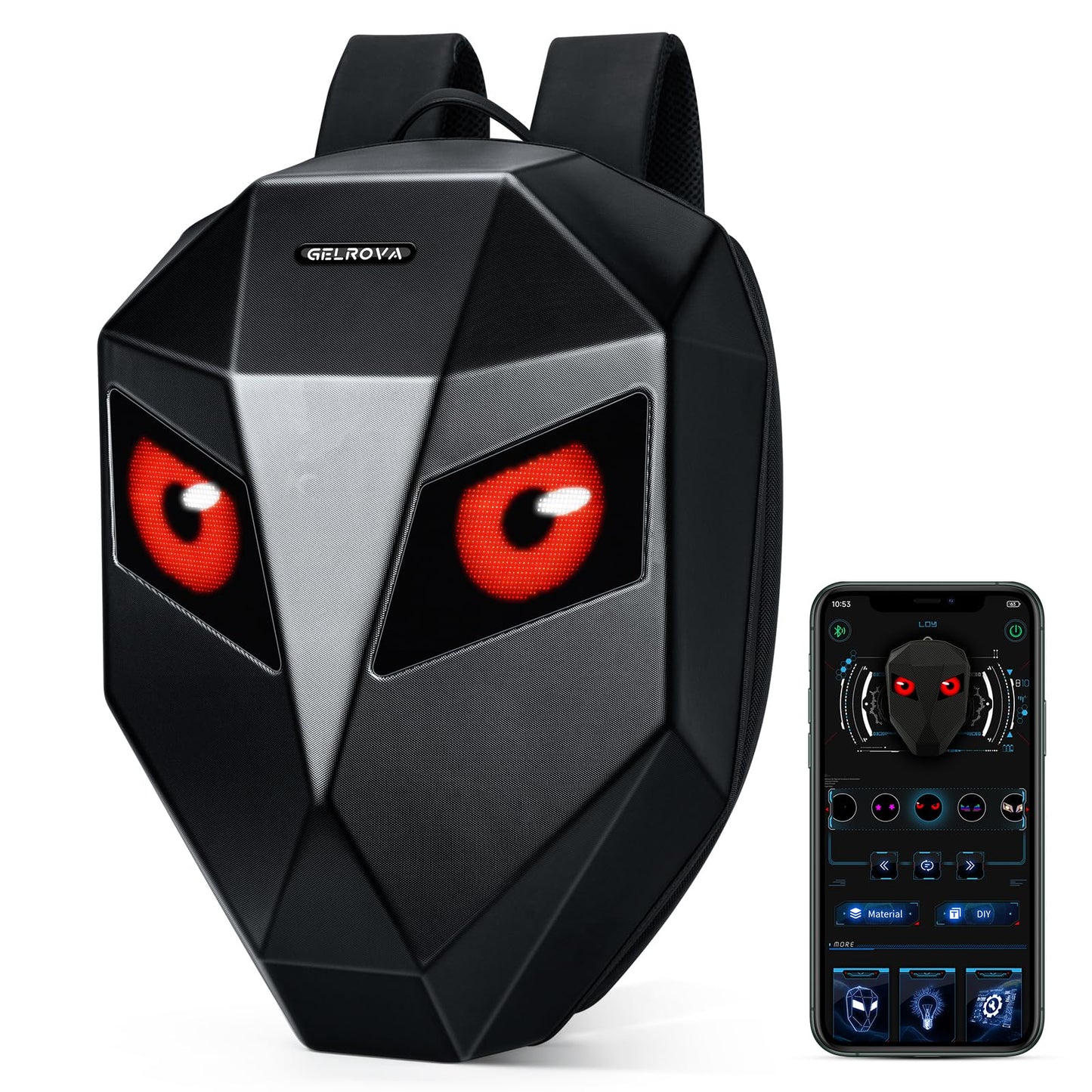 Gelrova Knight LED Motorcycle Backpack, Hard Case Riding Backpack DIY Motorbike Luggage Laptop Bag Waterproof, Large Size 19inch