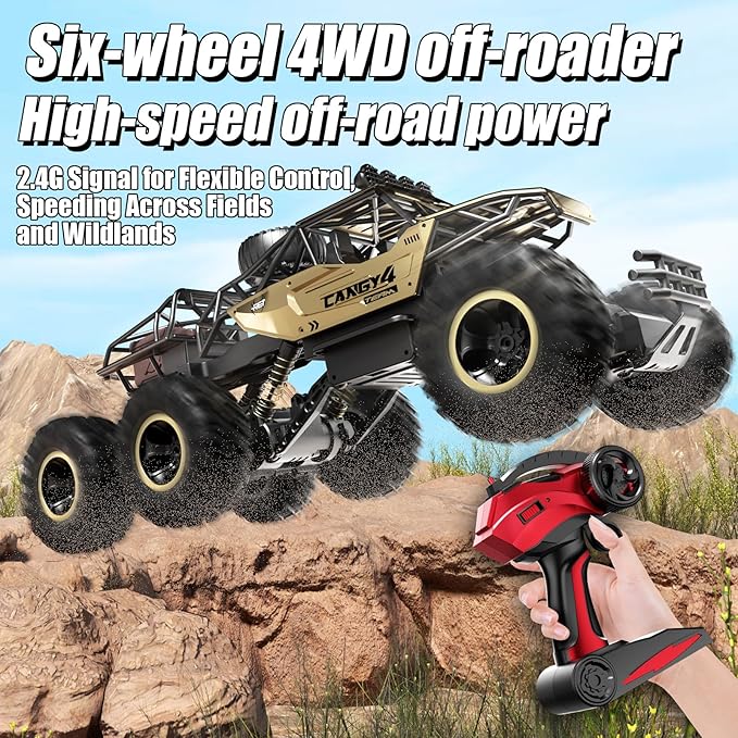 Remote Control Monster Truck RC Cars Rock Crawler RC Truck with 2 Rechargeable Batteries Metal Exterior &amp LED Lights Large Boy Toys for Ages 4-7 8-12 &amp Adults Great Gift